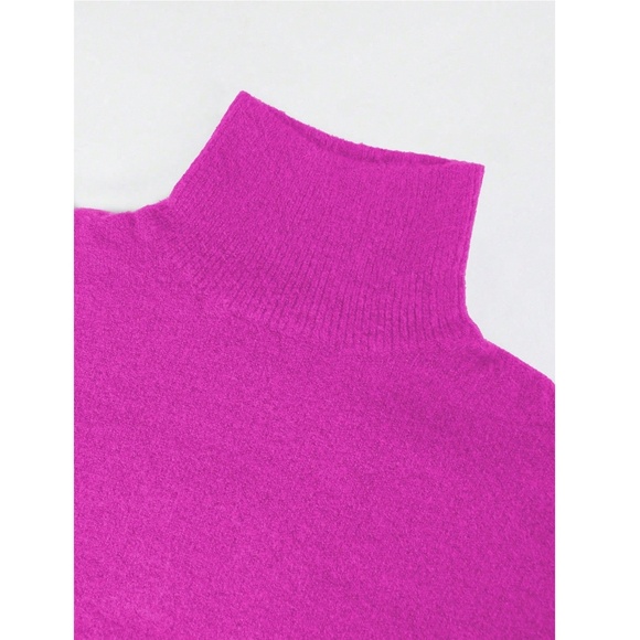Fuchsia Knit Turtleneck Pullover Sweater Long Sleeve Drop Shoulder - Picture 9 of 14